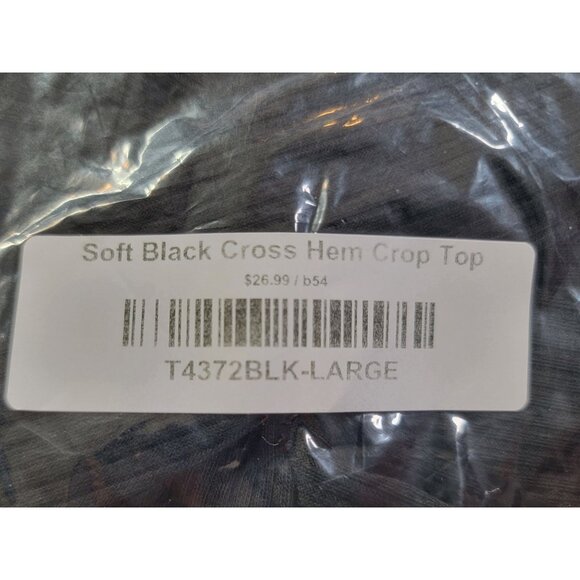 White Birch Womens Large Soft Black Cross Hem Crop Top Front Twist New in Bag - Picture 7 of 7